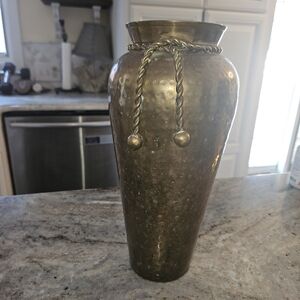 1970s Hammered Brass Urn Vase With Rope and Tassel Detail
